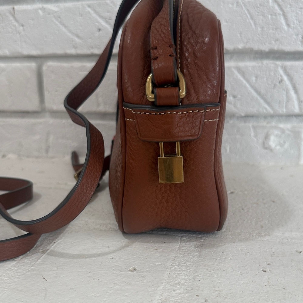 J. Crew Brown Leather Crossbody Bag with Red Accent - Picture 2 of 5